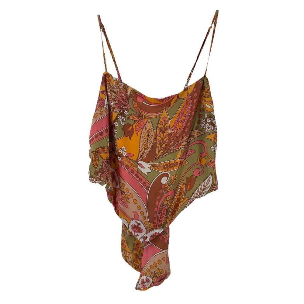Gianni Bini Bohemian Satin Scarf Crop Top Tie Back XL Paisley Colorful Open Back